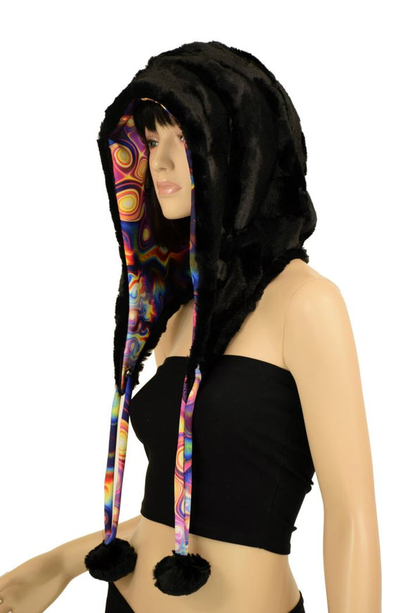 Black Minky Pom Pom Hood - Coquetry Clothing