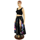 Black Mystique Double Split Skirt with Moon Phases and Galaxy Lining - Coquetry Clothing