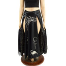 Black Mystique Double Split Skirt with Silver Spider and Star Noir Lining - Coquetry Clothing