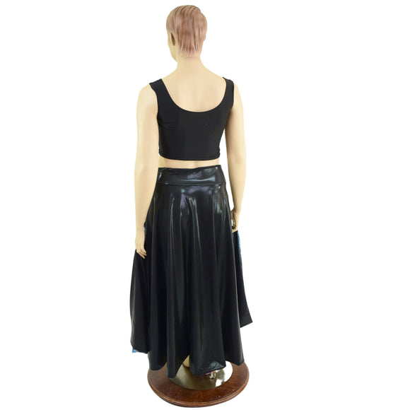 Black Mystique Double Split Skirt with Silver Spider and Star Noir Lining - Coquetry Clothing