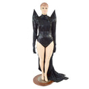 Black Mystique Dramatic 5 PC Set with Bow, Gloves, Belt and Romper - Coquetry Clothing