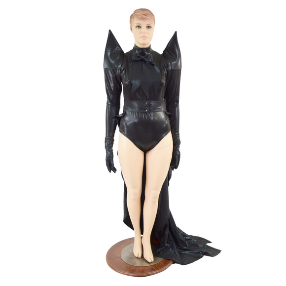 Black Mystique Dramatic 5 PC Set with Bow, Gloves, Belt and Romper - Coquetry Clothing