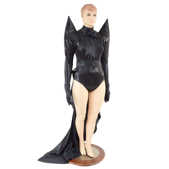 Black Mystique Dramatic 5 PC Set with Bow, Gloves, Belt and Romper - Coquetry Clothing