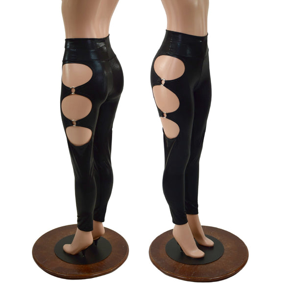 Black Mystique High Waist Leggings with O - Ring Cutouts - Coquetry Clothing