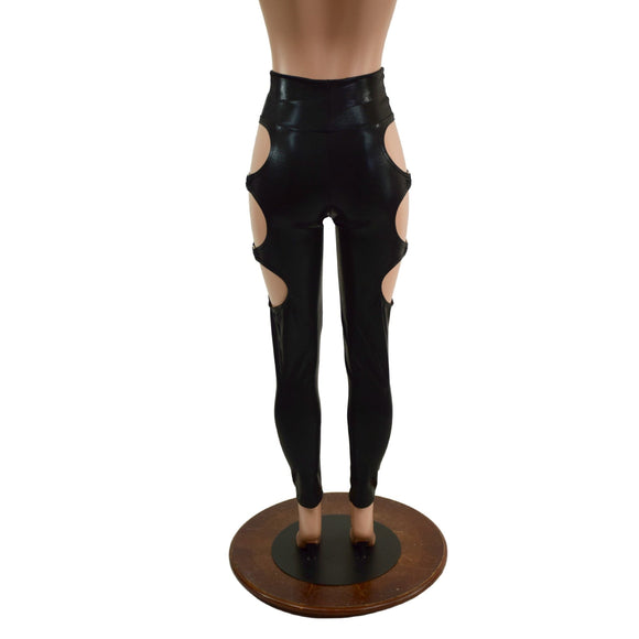 Black Mystique High Waist Leggings with O - Ring Cutouts - Coquetry Clothing