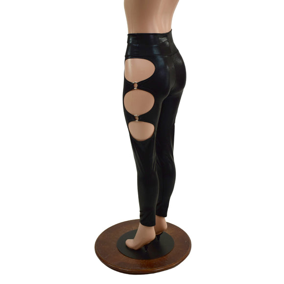 Black Mystique High Waist Leggings with O - Ring Cutouts - Coquetry Clothing