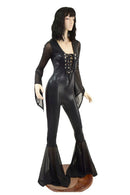 Black Mystique Laceup Catsuit with Mesh Bells and Sleeves - Coquetry Clothing