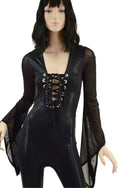 Black Mystique Laceup Catsuit with Mesh Bells and Sleeves - 2