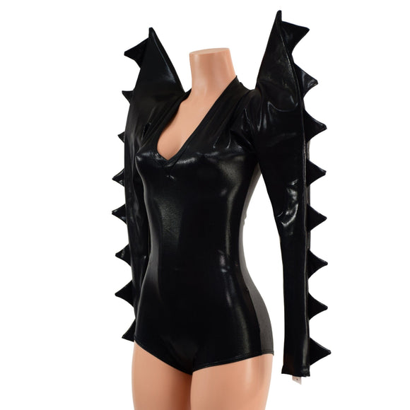 Black Mystique Mega Sharp Shoulder Romper with Spikes - Coquetry Clothing