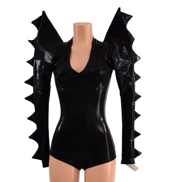 Black Mystique Mega Sharp Shoulder Romper with Spikes - Coquetry Clothing