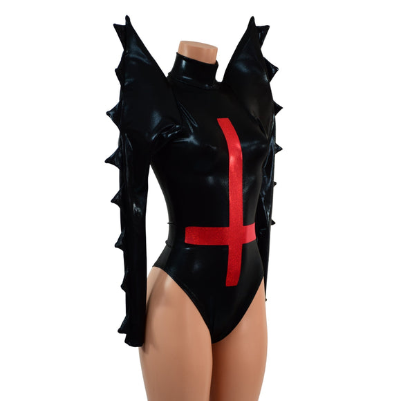 Black Mystique Spiked Romper with Inverted Cross - Coquetry Clothing