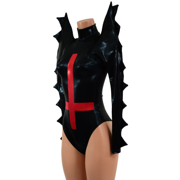 Black Mystique Spiked Romper with Inverted Cross - Coquetry Clothing