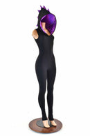 Black & Purple Hooded Catsuit - Coquetry Clothing