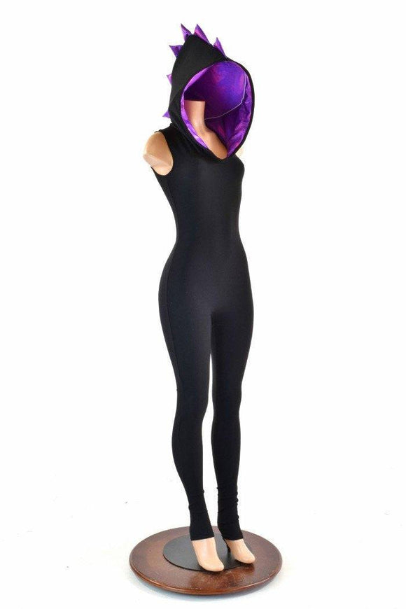 Black & Purple Hooded Catsuit - Coquetry Clothing