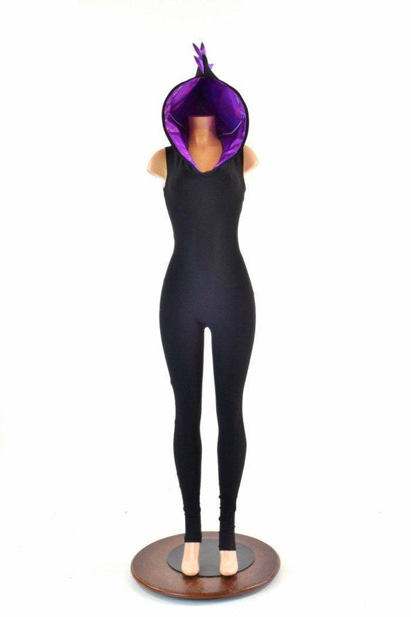 Black & Purple Hooded Catsuit - Coquetry Clothing