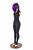 Black & Purple Hooded Catsuit - Coquetry Clothing