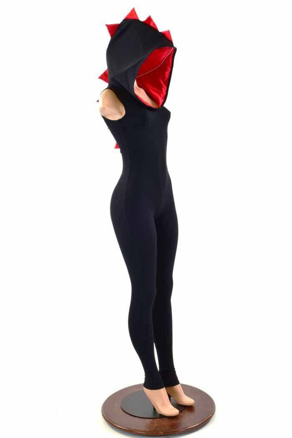 Black & Red Hooded Catsuit - Coquetry Clothing
