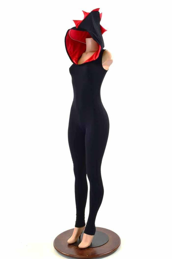 Black & Red Hooded Catsuit - Coquetry Clothing