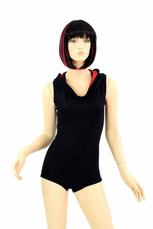 Black Romper with Red Hood Lining - Coquetry Clothing