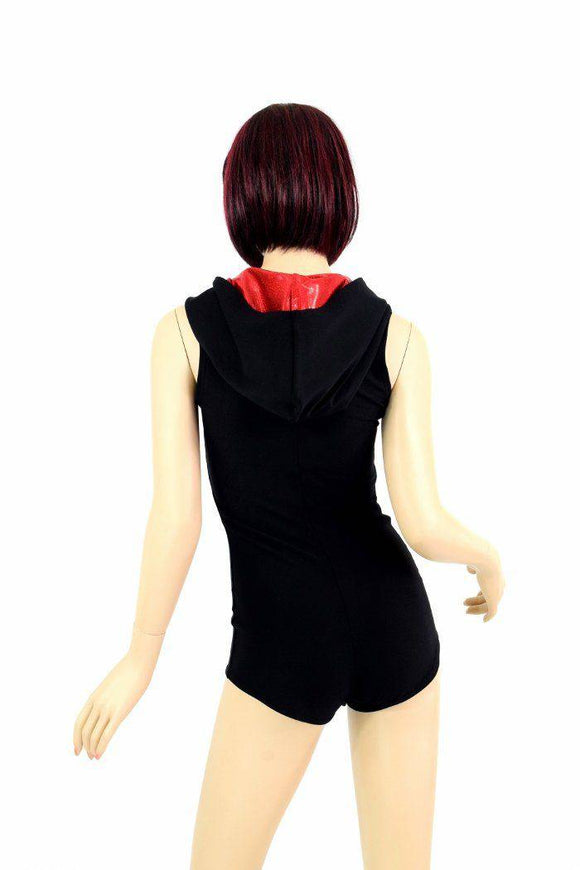 Black Romper with Red Hood Lining - Coquetry Clothing