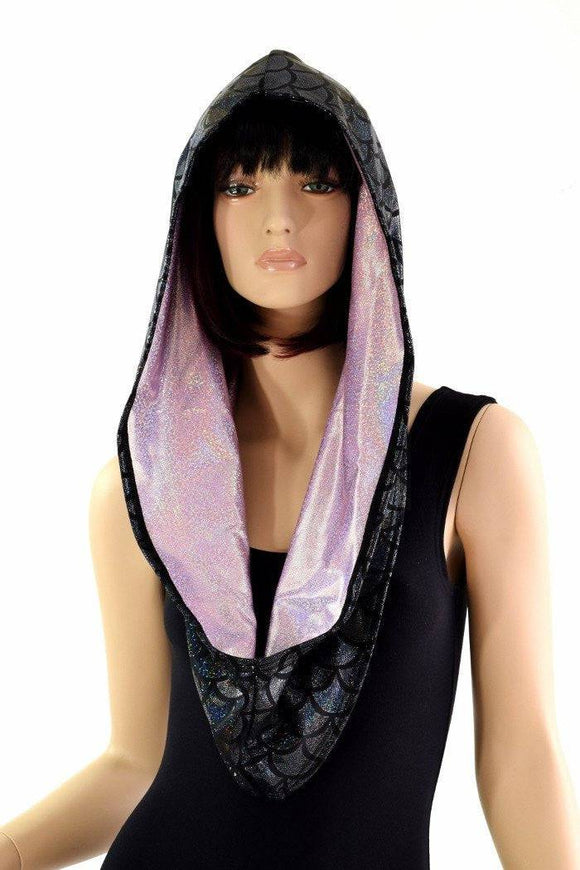 Black Scale & Lilac Reversible Infinity Festival Hood - Coquetry Clothing