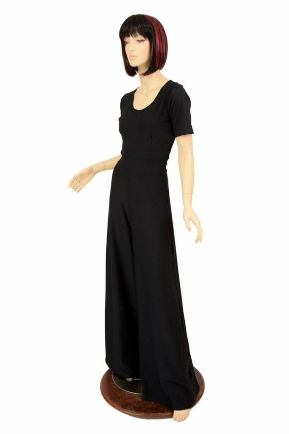 Black Soft Knit Wide Leg Jumpsuit - Coquetry Clothing