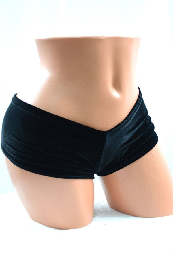 Black Velvet Cheeky Booty Shorts - 3