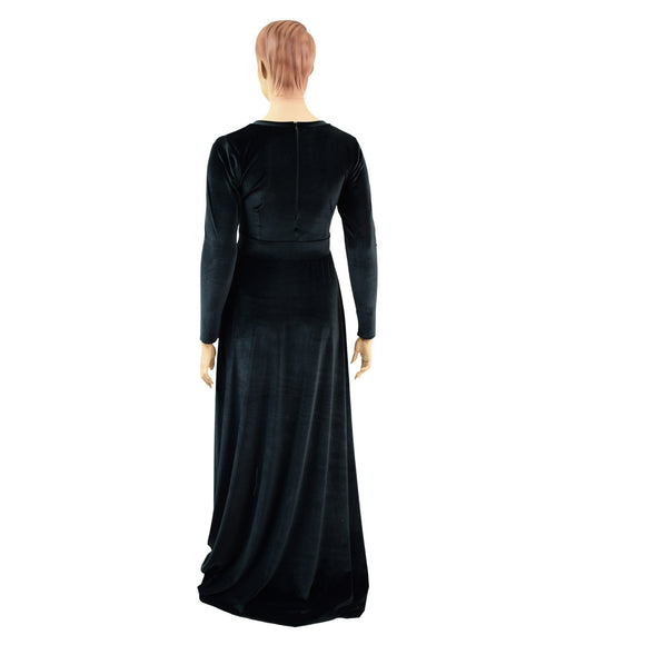 Black Velvet Fiona Gown with Side Slit - Coquetry Clothing
