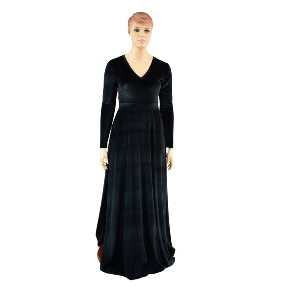 Black Velvet Fiona Gown with Side Slit - Coquetry Clothing