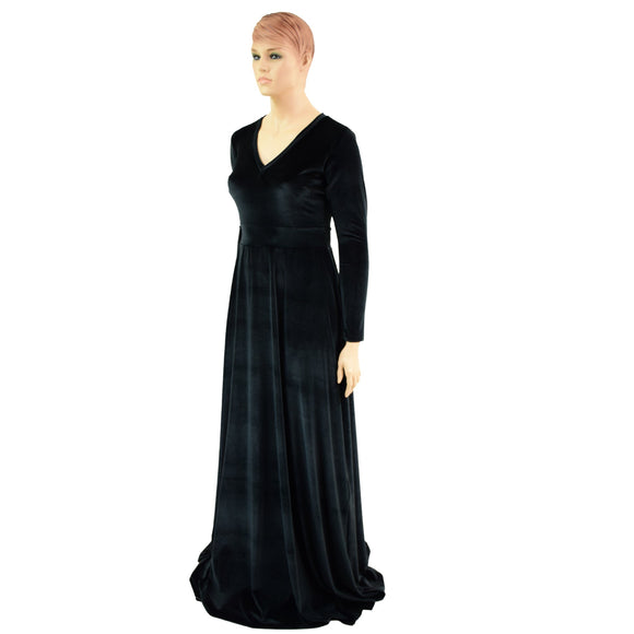 Black Velvet Fiona Gown with Side Slit - Coquetry Clothing