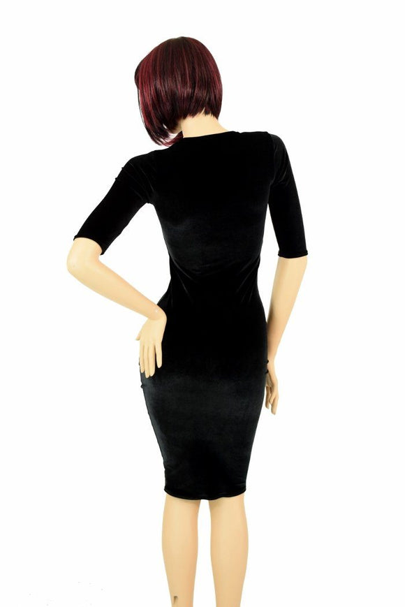 Black Velvet Half Sleeve Wiggle Dress - Coquetry Clothing