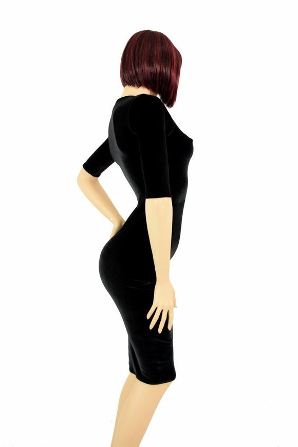 Black Velvet Half Sleeve Wiggle Dress - Coquetry Clothing
