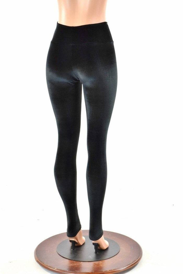 Black Velvet High Waist Leggings - 3