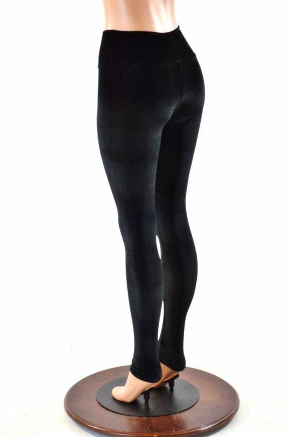 Black Velvet High Waist Leggings - 2