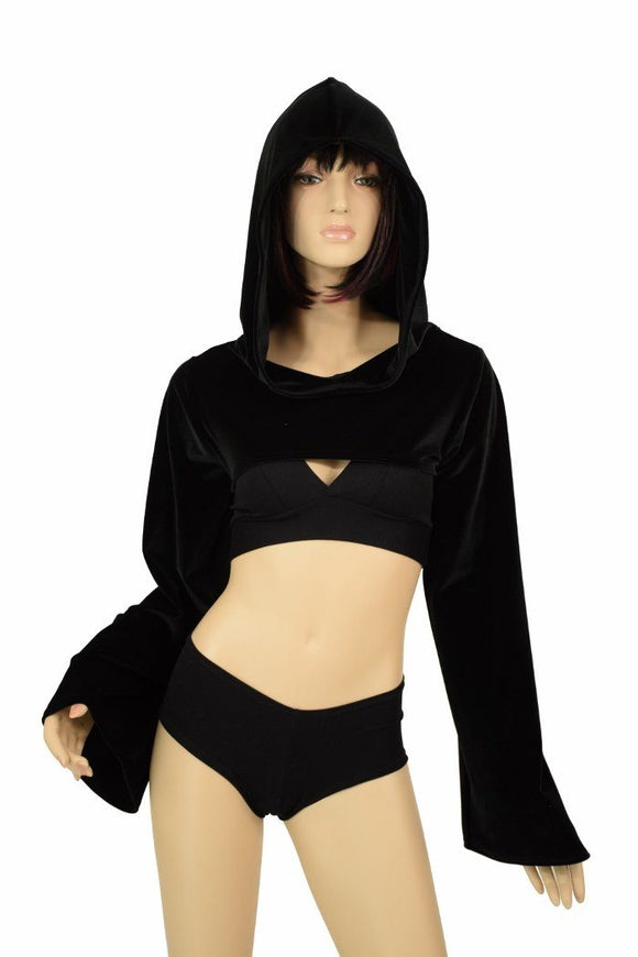 Black Velvet Hooded Bolero - Coquetry Clothing