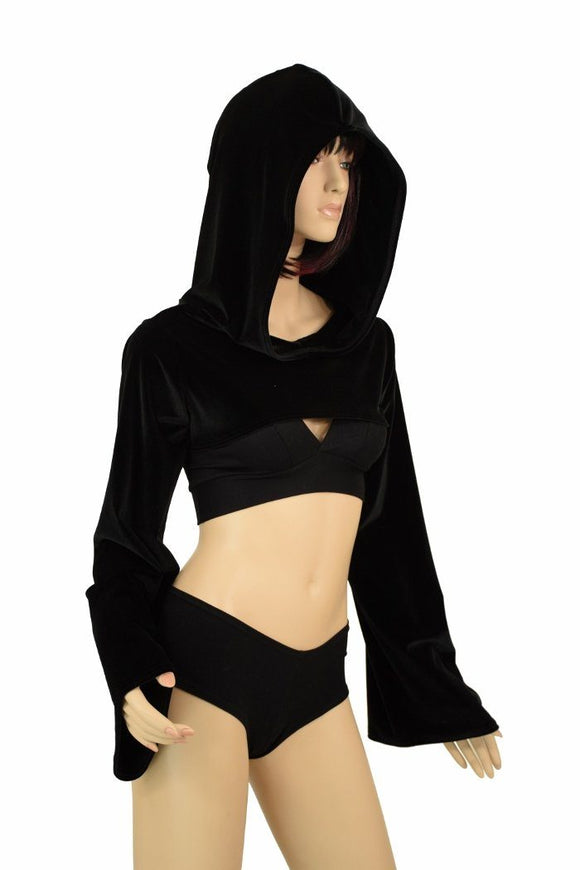 Black Velvet Hooded Bolero - Coquetry Clothing