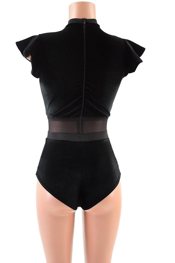 Black Velvet Keyhole & Mesh Romper - Coquetry Clothing