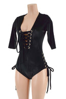 Black Velvet Lace Up Romper - Coquetry Clothing