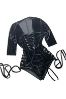 Black Velvet Lace Up Romper - Coquetry Clothing