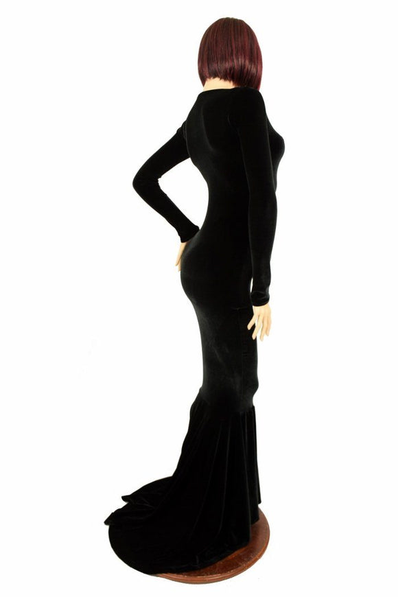 Black Velvet Long Sleeve Gown - Coquetry Clothing