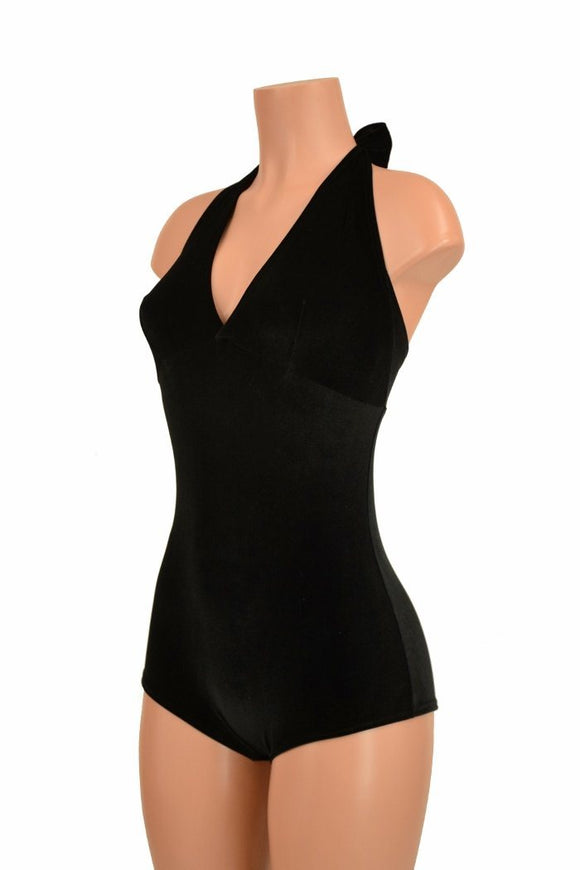 Black Velvet "Monroe" Halter Romper - Coquetry Clothing
