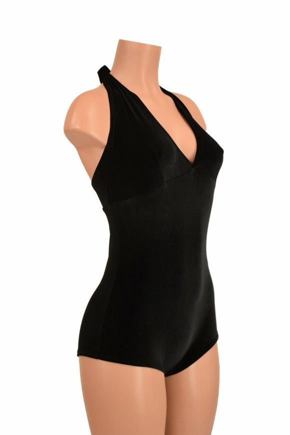 Black Velvet "Monroe" Halter Romper - Coquetry Clothing