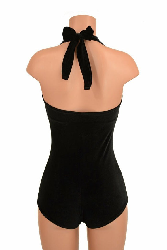 Black Velvet "Monroe" Halter Romper - Coquetry Clothing