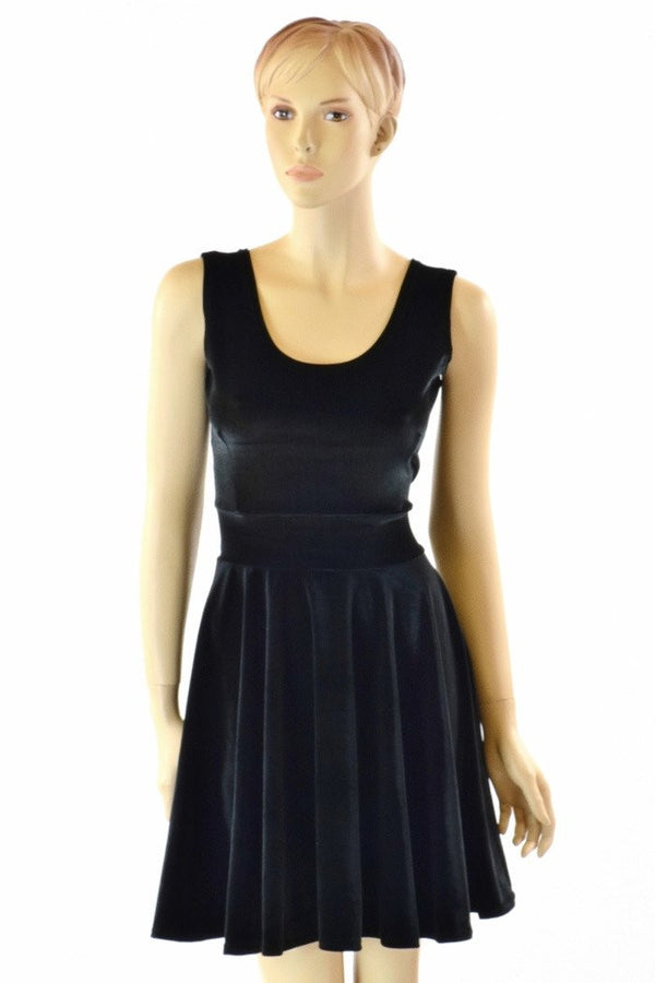 Black Velvet Pocket Skater Dress - 1