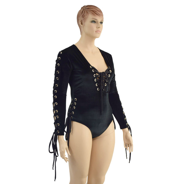 Black Velvet Romper with FIVE Laceups - 5