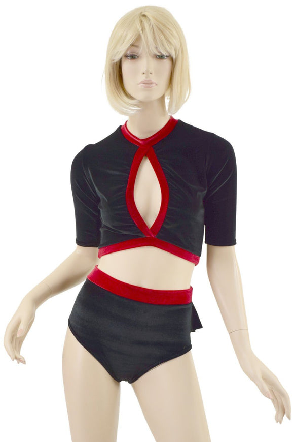 Black Velvet Ruffle Rump Shorts & Top Set - Coquetry Clothing