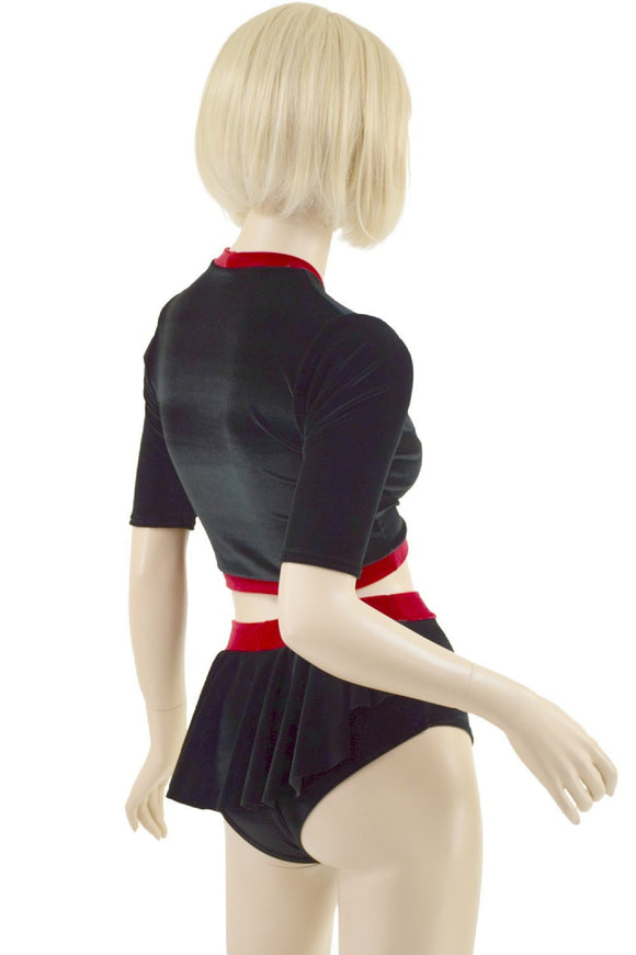 Black Velvet Ruffle Rump Shorts & Top Set - Coquetry Clothing