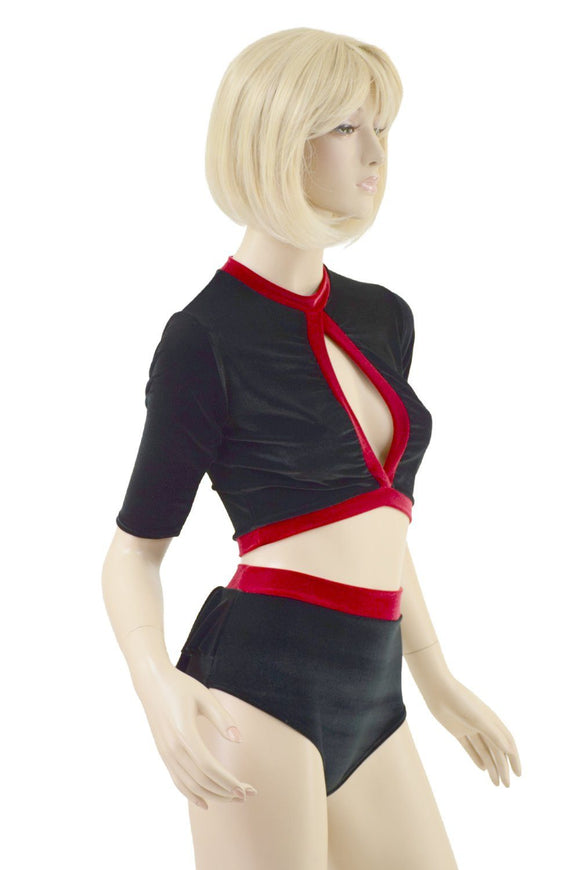 Black Velvet Ruffle Rump Shorts & Top Set - Coquetry Clothing