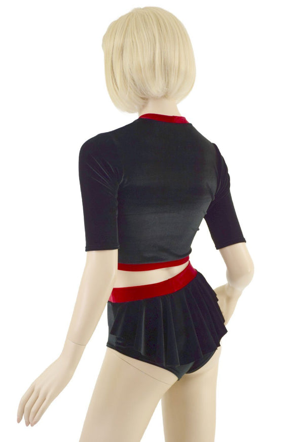 Black Velvet Ruffle Rump Shorts & Top Set - Coquetry Clothing