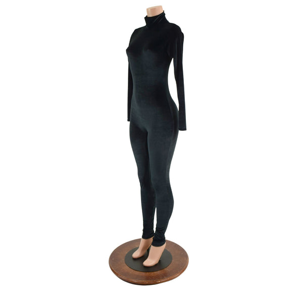 Black Velvet Turtleneck Catsuit with Back Zipper - Coquetry Clothing